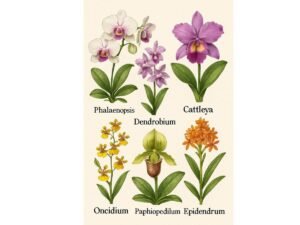 Imagem com 6 tipos diferentes de orquídeas citadas no artigo