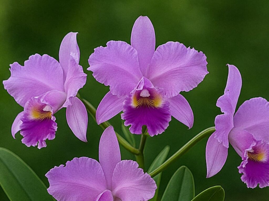 Flor de Cattleya lilás com pétalas largas.