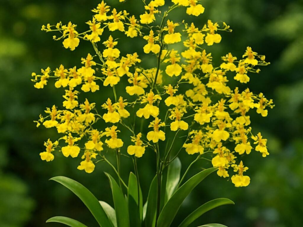 Haste de Oncidium com várias flores pequenas amarelas.