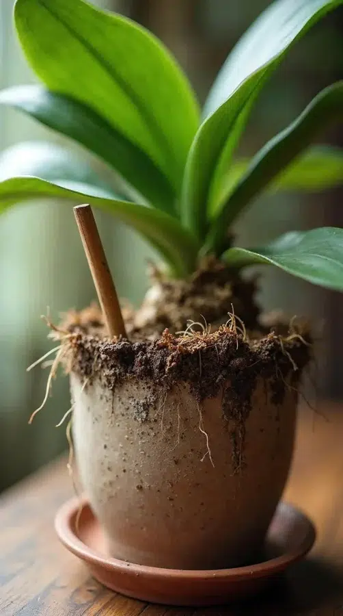 Palito no vaso revela hora certa de regar orquídeas