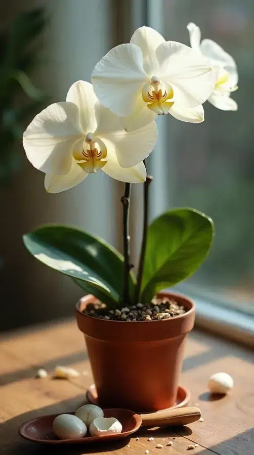 Orquídeas mais floridas com cascas de ovo